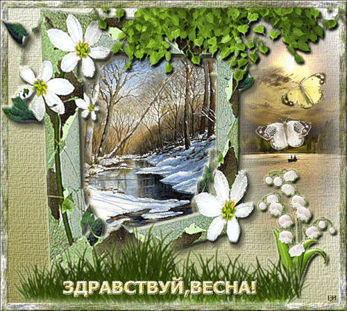 Открытка Открытки весенняя пора - Весенняя открытка: цветущая весна, подснежники, ручей | Красивая открытка #25