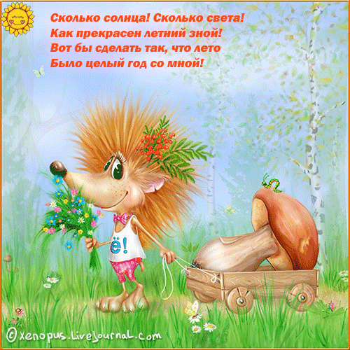 Открытка Стихи о лете - Белка с тележкой цветов: открытка с природой | Красивая открытка #12