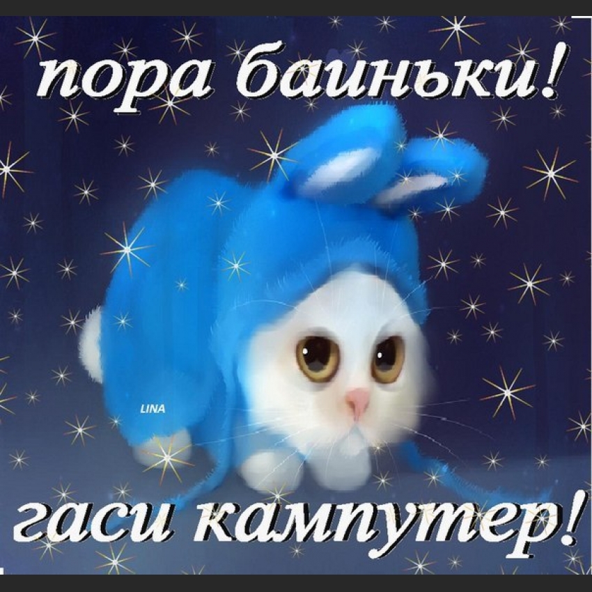 Открытка открытки с пожеланиями спокойной ночи  - Открытка с синим котенком на фоне звезд | Красивая открытка #2