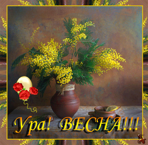 Открытка Открытки весенняя пора - Открытка с мимозой и цветами | Красивая открытка #158
