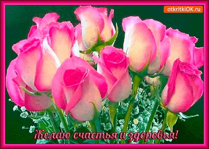 Открытка Открытки желаю здоровья - Розовые розы: открытка с цветами и пожеланиями | Красивая открытка #35