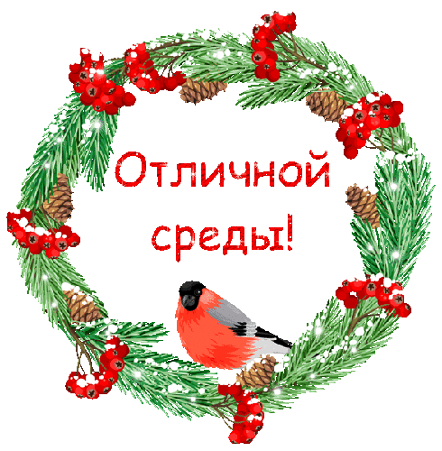Открытка Открытки на среду - Открытка с ёлкой, шишками и красной птичкой | Красивая открытка #192