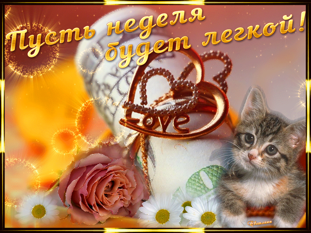 Открытка Открытки удачной недели - Открытка с котенком, цветами и надписью "Love" | Красивая открытка #4