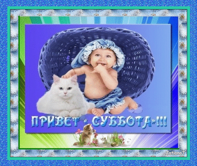 Открытка Открытки на субботу - Открытка с ребенком и котенком | Красивая открытка #73