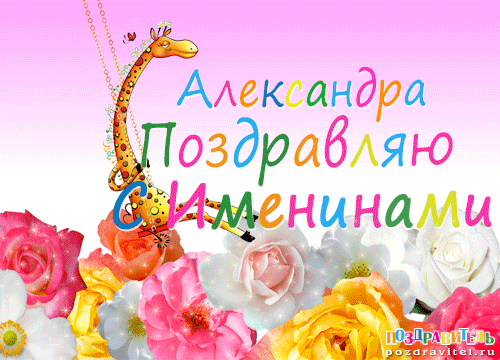 Открытка Открытки с именем Александра - Открытка с днем рождения: цветы, жираф, поздравления | Красивая открытка #20
