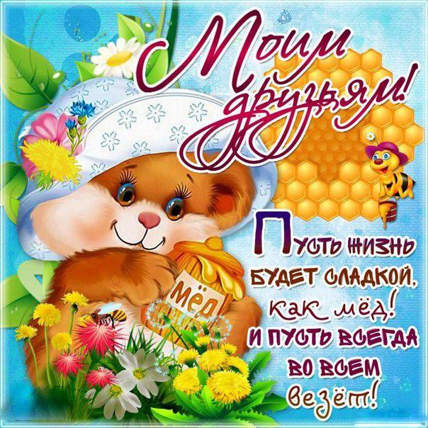 Открытка открытки на день друзей  - Милый медвежонок с медом на лугу: открытка | Красивая открытка #21