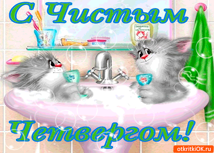 Открытка С чистым четвергом! - Коты в ванной: смешная открытка с котятами | Красивая открытка #27
