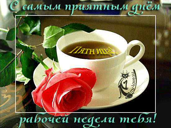 Открытка Открытки на пятницу - Открытка с чашкой кофе и розой | Красивая открытка #239