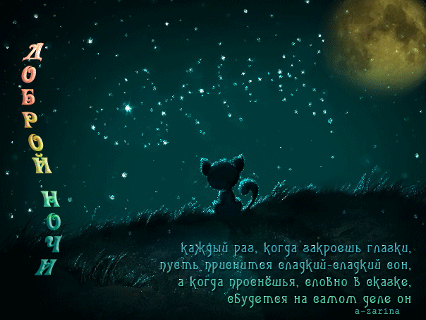 Открытка Открытки с пожеланиями на ночь - Чёрный кот на фоне ночного неба | Красивая открытка #176
