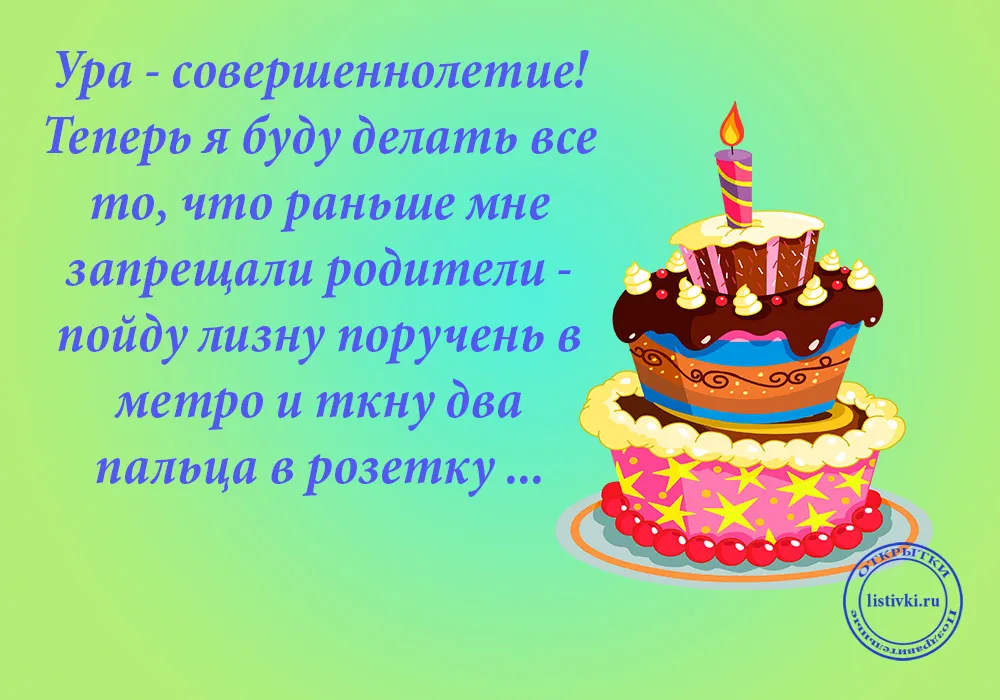 Открытка Открытки на 18 лет - Открытка с тортом и свечами | Красивая открытка #16