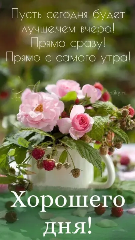 Открытка хорошего дня! - Открытка с розами и малиной: нежные цветы для Вас | Красивая открытка #11