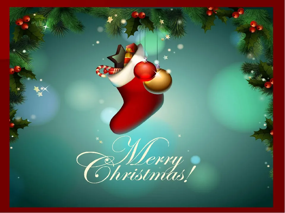 Открытка Merry Christmas - С Рождеством! Красивая открытка с носком | Красивая открытка #24