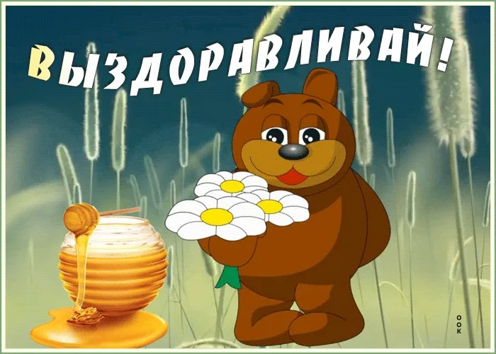 Открытка Выздоравливай - Милый медвежонок с цветами и медом - открытка | Красивая открытка #25