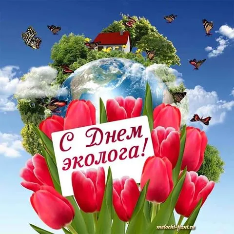 Открытка День эколога - С Днем! Красные тюльпаны на фоне Земли | Красивая открытка #17