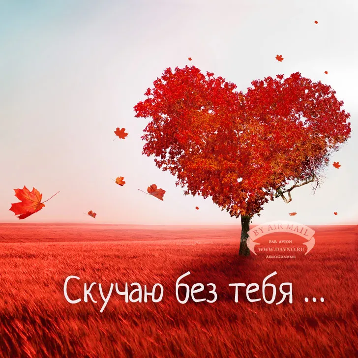 Открытка Я скучаю  - Открытка: Красное дерево, осенние листья | Красивая открытка #9