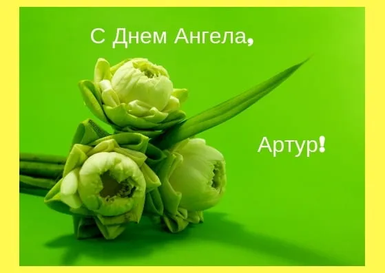 Открытка открытки с именем Артур - Бутоны цветов на зеленом фоне | Красивая открытка #190