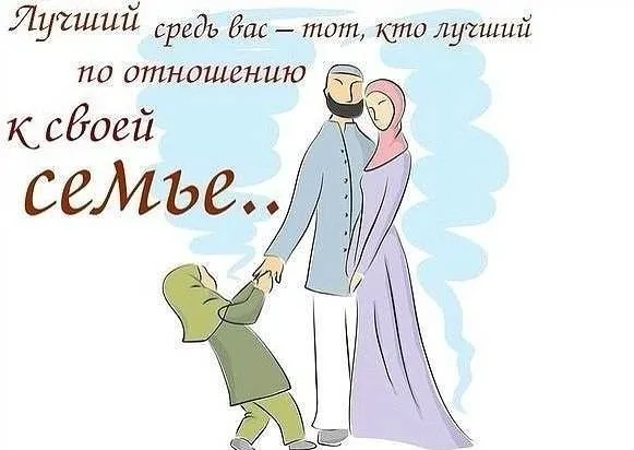 Открытка Отношения в семье - Открытка с мусульманской семьёй: мама, папа и ребёнок | Красивая открытка #57