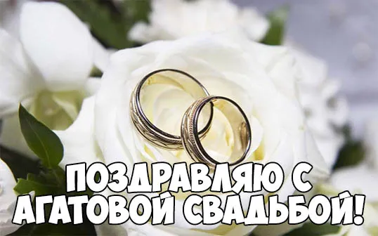 Открытка Открытки на Агатовую свадьбу 14 лет - Обручальные кольца на фоне белых роз | Красивая открытка #3