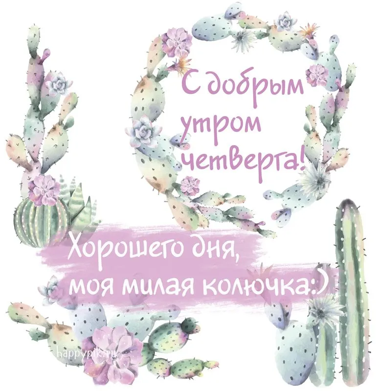 Открытка Четверг - Открытка с кактусами и надписью "С добрым утром" | Красивая открытка #26