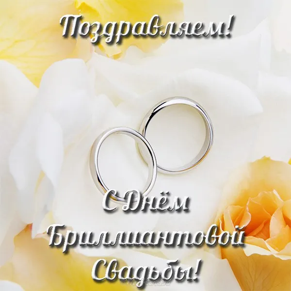 Открытка Открытки на Бриллиантовую свадьбу 60 лет - Обручальные кольца на лепестках цветов. | Красивая открытка #6