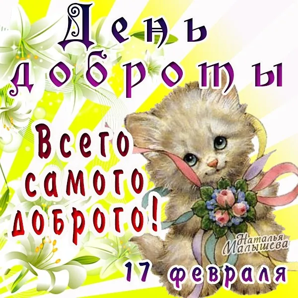 Открытка День доброты - Открытка с котенком на 14 февраля  Поздравления в стихах | Красивая открытка #123
