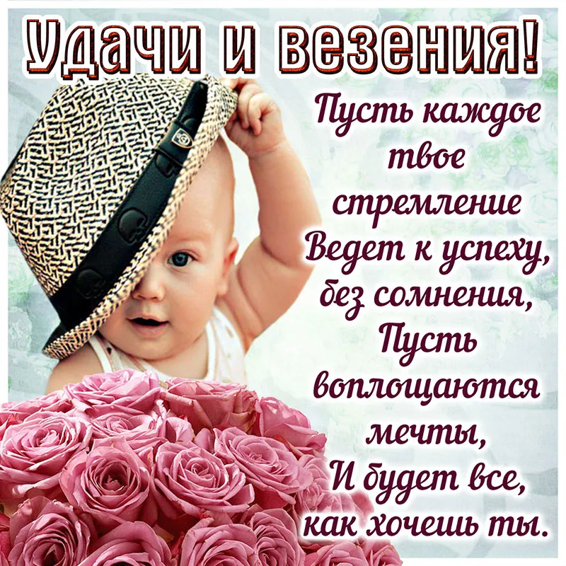 Открытка С пожеланиями удачи - Открытка с розовыми розами | Красивая открытка #1
