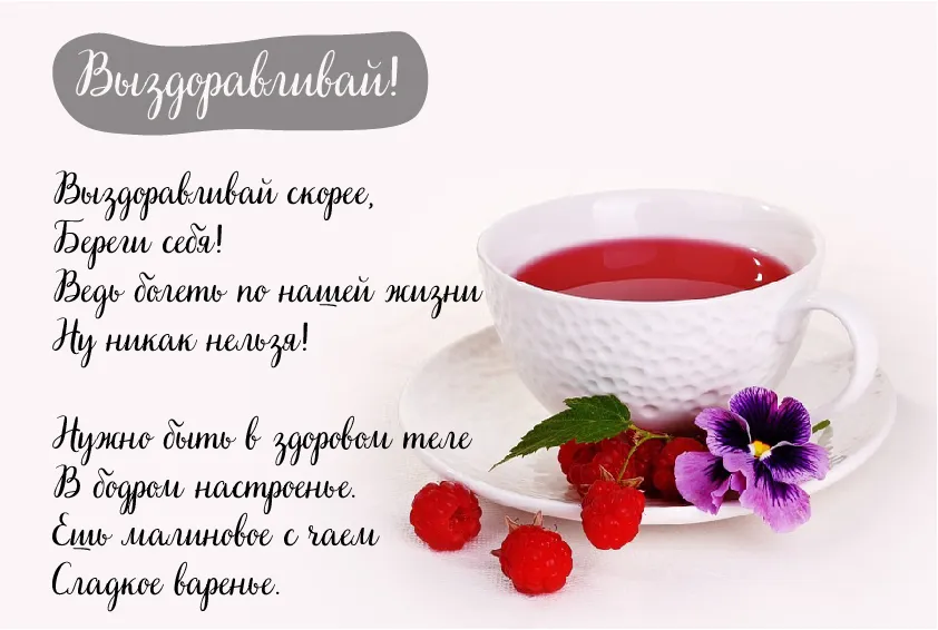 Открытка Выздоравливай! - Фиолетовые цветы на белом фоне | Красивая открытка #18