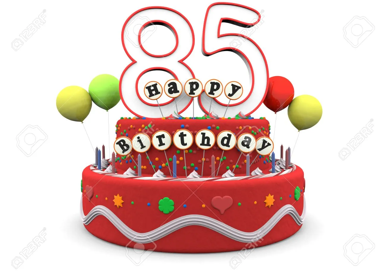 Открытка Открытки на 85 лет - Торт с надписью "Happy Birthday" и цифрой 85 | Красивая открытка #96