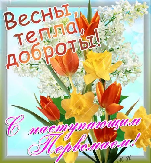 Открытка 1 мая - Открытка с нарциссами и ландышем | Красивая открытка #83