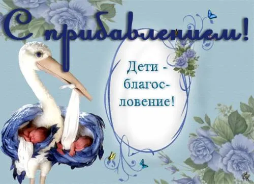 Открытка Двойняшки, близнецы с рождением - Открытка с птенцами в клюве аиста | Красивая открытка #26