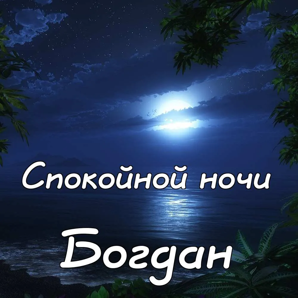 Открытка открытки с именем Богдан - Ночное море, луна, тропики: открытка с пейзажем | Красивая открытка #189