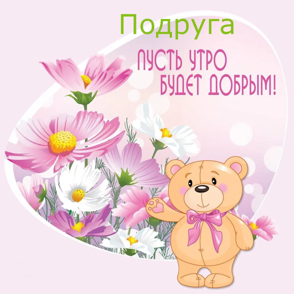 Открытка Доброе утро - Открытка с мишкой и цветами: ромашки и фиалки | Красивая открытка #484