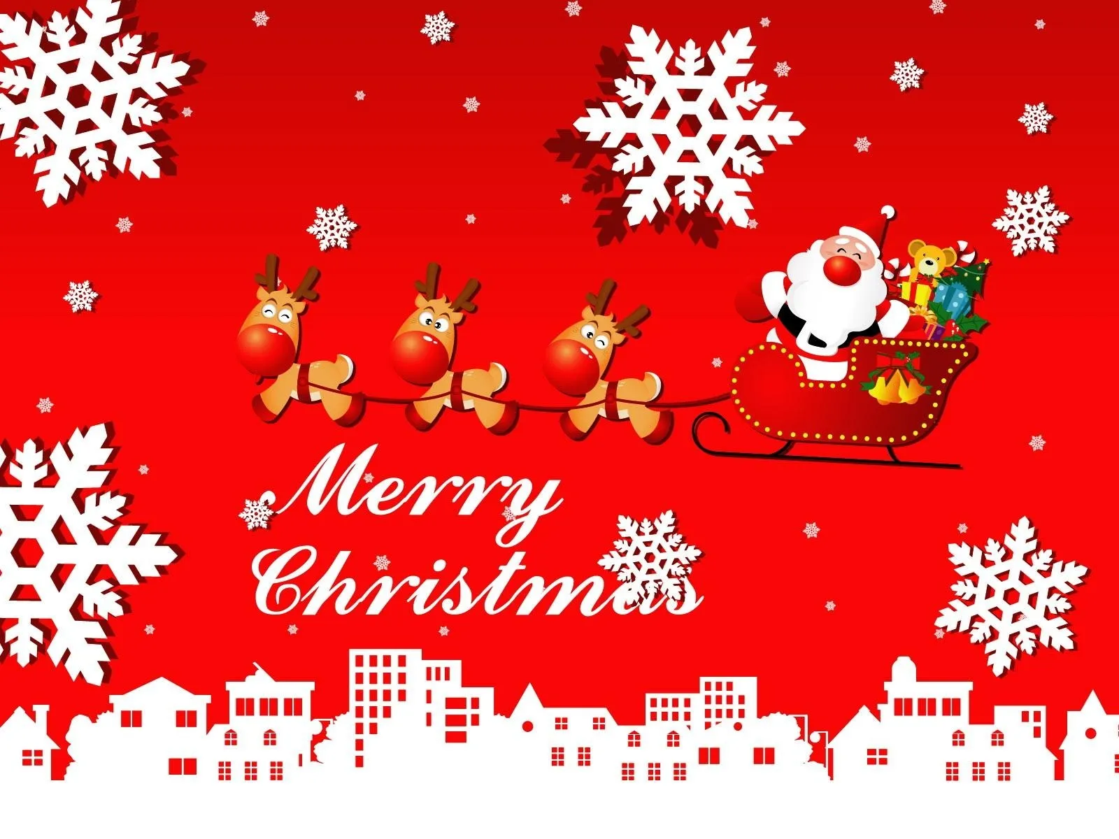 Открытка Merry Christmas - Санта Клаус и олени: Новогодние открытки с Рождеством | Красивая открытка #21