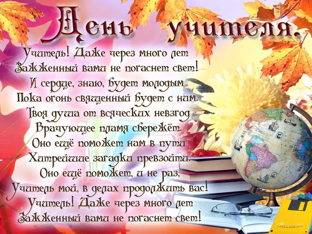 Открытка День учителя - Открытка с глобусом и осенними листьями | Красивая открытка #119