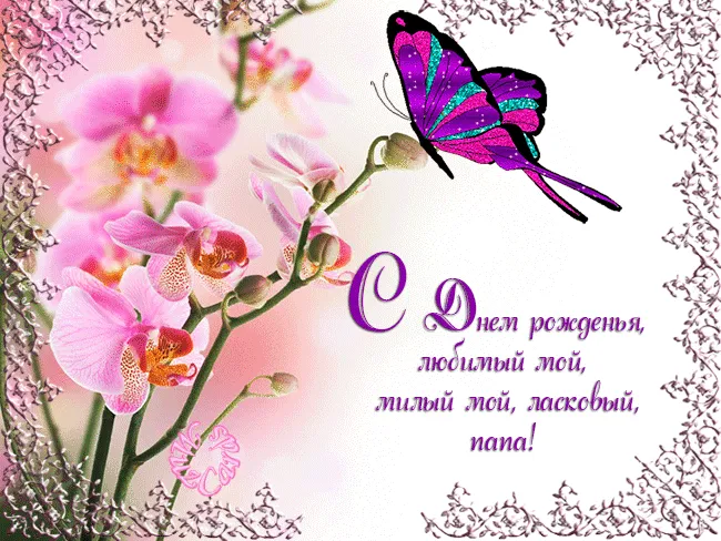Открытка Открытки с Днем Рождения папе - Открытка с цветами и бабочкой  С Днем Рождения | Красивая открытка #16