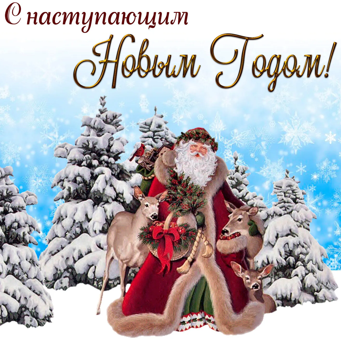 Открытка С наступающим Новым годом - Дед Мороз и олени: Новогодняя открытка | Красивая открытка #12