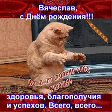 Открытка открытки с именем Вячеслав - Открытка с рыжим котом на день рождения | Красивая открытка #230