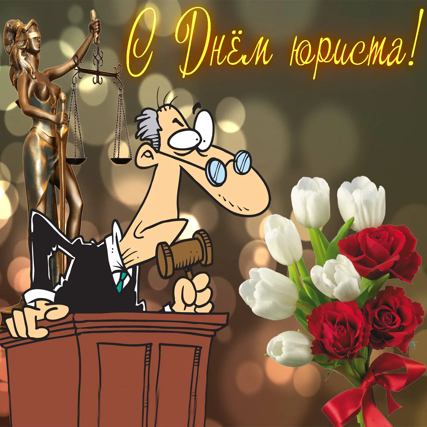 Открытка День юриста - Открытка с юристом, весами и розами | Красивая открытка #55