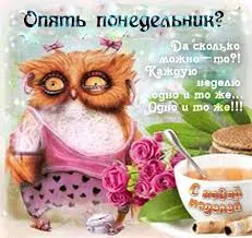 Открытка Открытки на понедельник - Открытка с совой, печеньем и чаем | Красивая открытка #17