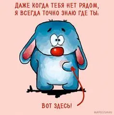 Открытка Открытки я рядом - Смешная открытка с синим зайцем и стрелой | Красивая открытка #128