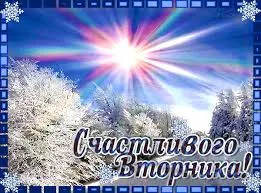 Открытка Открытки на вторник - Заснеженный лес: праздничная открытка с солнцем | Красивая открытка #200