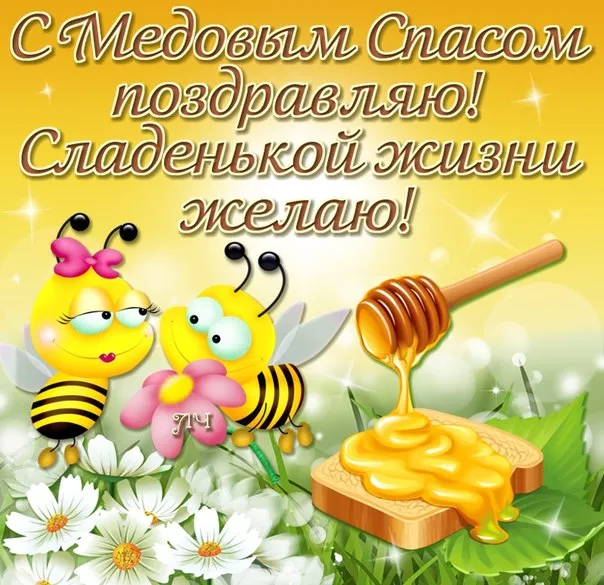 Открытка Медовый спас - Мёд и пчёлки: Сладкие поздравления! | Красивая открытка #157