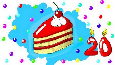 Открытка Открытки на 20 лет - Торт с цифрой 20 и вишней: открытка с днем рождения | Красивая открытка #70