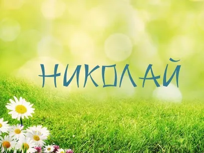 Открытка Открытки с именем Николай   - Открытка с надписью "Николай" на фоне зеленой лужайки с цветами | Красивая открытка #236