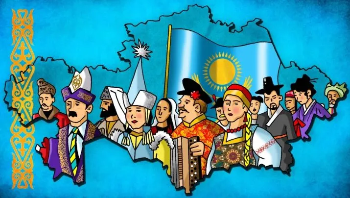 Открытка 1 Мамыр. 1 Мая. День Единства народов Казахстана - Открытка с изображением людей в национальных костюмах и флагом Казахстана | Красивая открытка #55