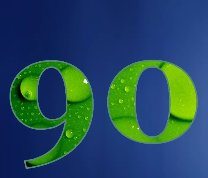Открытка Открытки на 90 лет - Зеленая открытка с цифрой 9 и каплями росы | Красивая открытка #24
