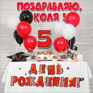Открытка Открытки с именем Николай   - Открытка на день рождения: шарики, торт, колпак | Красивая открытка #48