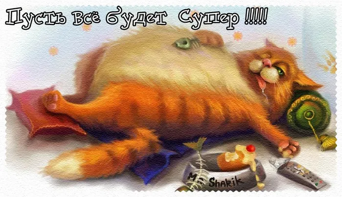 Открытка Прикольные пожелания - Рыжий кот с подарками - Новогодняя открытка | Красивая открытка #26