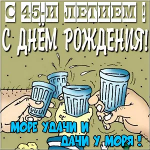 Открытка Открытки на 45 лет - Открытка с днем рождения: тосты, посуда, праздник | Красивая открытка #203