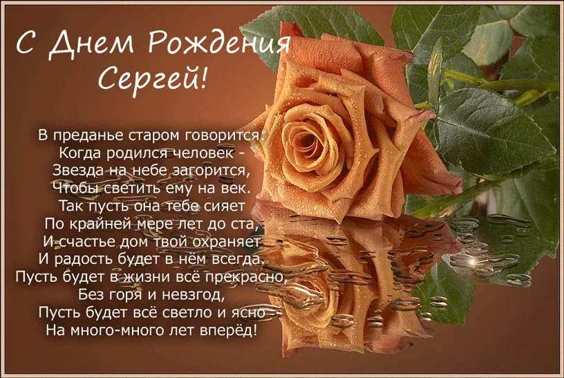 Открытка Открытки с именем Сергей - С Днём рождения! Красивая открытка с розой | Красивая открытка #57